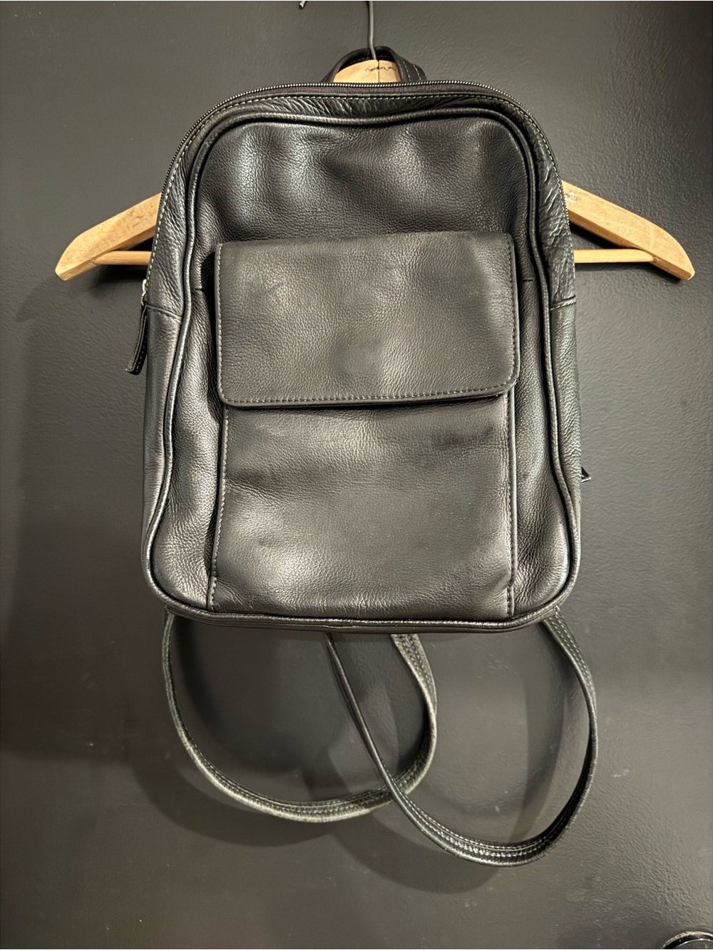 Vintage Y2K Minimalist Black Leather Travel Mini Backpack